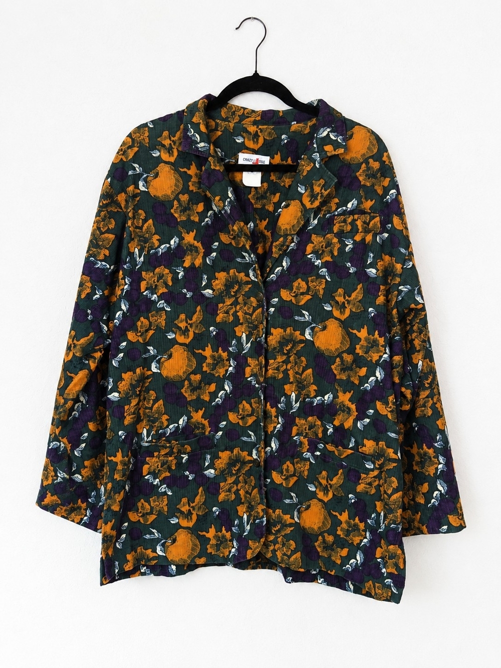 Vintage Crazy Horse Corduroy Floral Fruit Print Blazer Jacket Medium